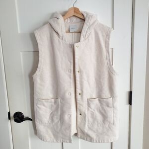 Varley Alita Off-White Hoodie Vest Womens L Ivory Athletic Pockets Fleece Lined